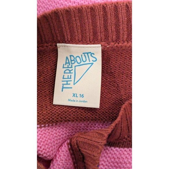 There Abouts Girls Size XL 16 Bright Pink Stripe Sweater Acrylic Long Sleeve - Picture 7 of 9